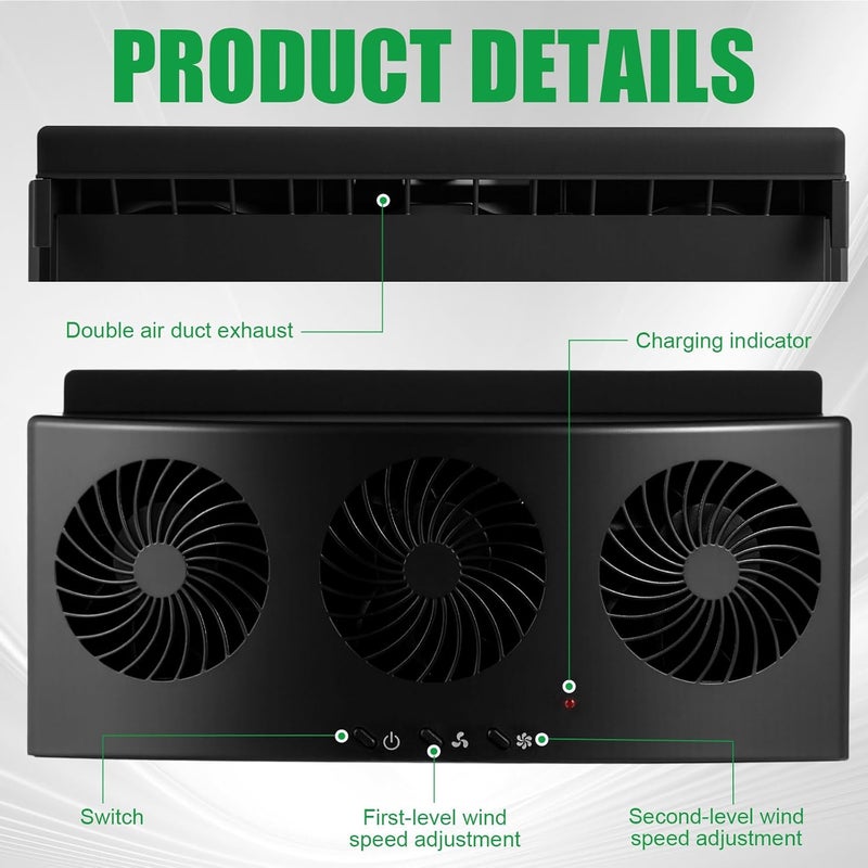 Tujoe 2 Pack USB Cable 3 Fans Car Exhaust Fan USB 3 Fans Car Window Air Vent Radiator Cooling Vent Exhaust for General Types(Black) - Image 3